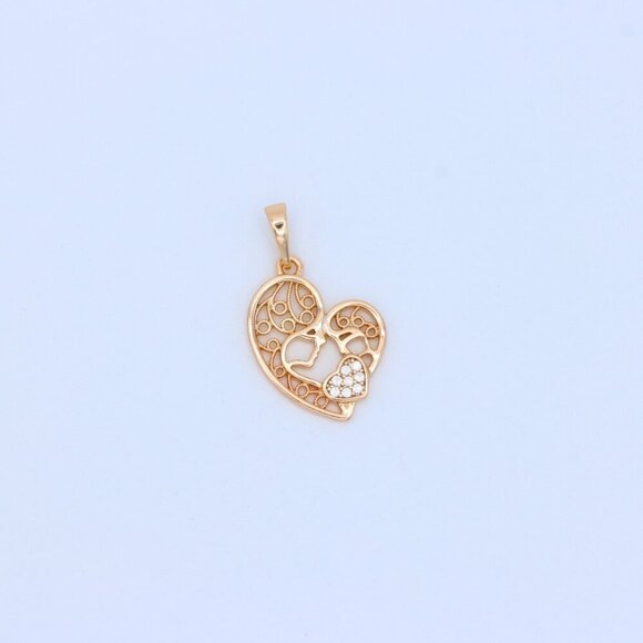"Rose Gold Heart Pendant Featuring Mother & Child with Crystal Accent, XPPT1864 - Picture 9 of 13